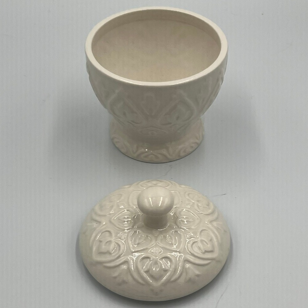 Ceramic Sugar Bowl Home OS Cream NWOT Embossed Heart Lidded Jar - Picture 3 of 7